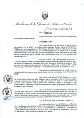 Resolución de la Oficina de Administración N° 003-2019-AGN/SG-OA