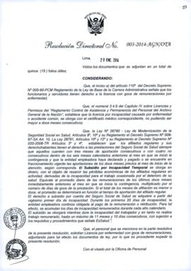 Resolución Directoral N° 003-2014-AGN/OTA