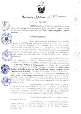 Resolución Jefatural N° 173-2001/AGN/J