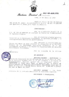 Resolución Directoral N° 002-1998-AGN/OTA
