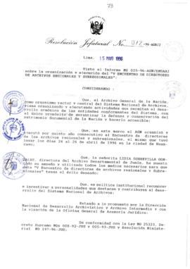 Resolución Jefatural N° 072-1996/AGN/J