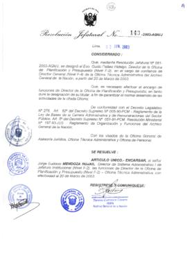 Resolución Jefatural N° 143-2003-AGN/J
