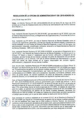Resolución de la Oficina de Administración N° 036-2019-AGN/SG-OA