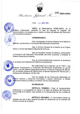 Resolución Jefatural N° 146-2004-AGN/J