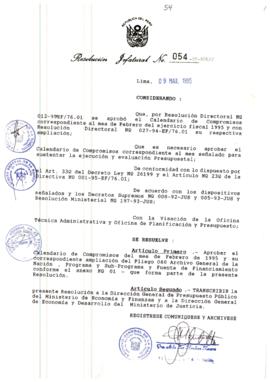 Resolución Jefatural N° 054-1995/AGN/J