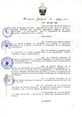 Resolución Jefatural N° 073-1999/AGN/J
