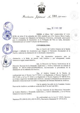 Resolución Jefatural N° 144-2001/AGN/J