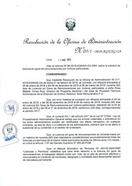 Resolución de la Oficina de Administración N° 024-2019-AGN/SG-OA