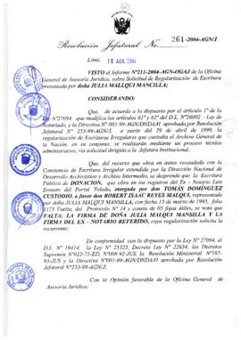 Resolución Jefatural N° 261-2004-AGN/J