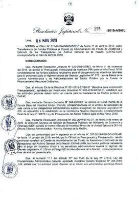 Resolución Jefatural N° 089-2019-AGN/J