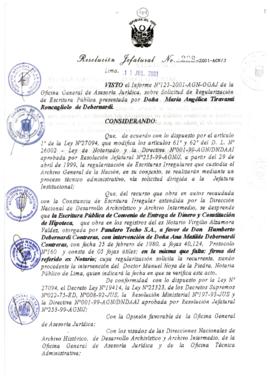 Resolución Jefatural N° 228-2001/AGN/J
