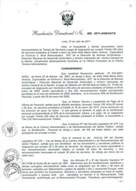 Resolución Directoral N° 008-2011-AGN/OTA