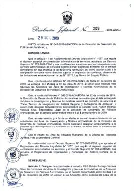 Resolución Jefatural N° 208-2019-AGN/J