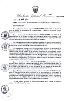 Resolución Jefatural N° 067-2019-AGN/J
