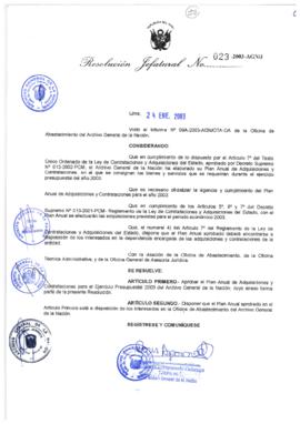Resolución Jefatural N° 023-2003-AGN/J