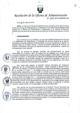Resolución de la Oficina de Administración N° 039-2019-AGN/SG-OA