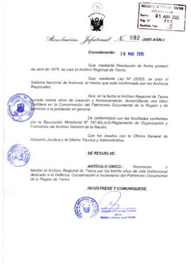 Resolución Jefatural N° 092-2005-AGN/J