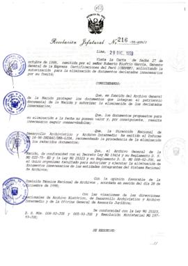 Resolución Jefatural N° 216-1998/AGN/J