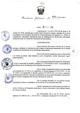Resolución Jefatural N° 489-2000/AGN/J