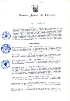 Resolución Jefatural N° 085-1995/AGN/J