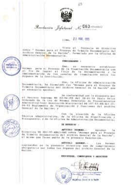 Resolución Jefatural N° 063-1995/AGN/J