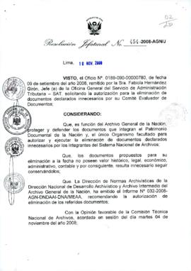 Resolución Jefatural N° 454-2008-AGN/J