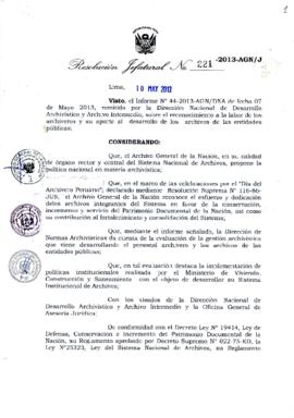 Resolución Jefatural N° 221-2013-AGN/J