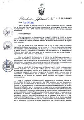 Resolución Jefatural N° 021-2012-AGN/J