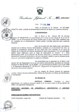 Resolución Jefatural N° 062-2009-AGN/J