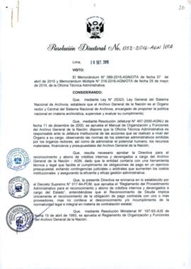 Resolución Directoral N° 032-2016-AGN/OTA
