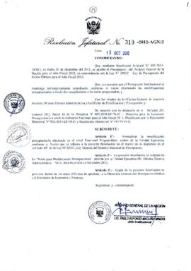 Resolución Jefatural N° 319-2012-AGN/J