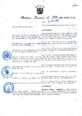 Resolución Directoral N° 003-1999-AGN/OTA