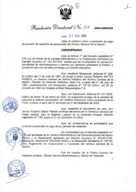 Resolución Directoral N° 017-2003-AGN/OTA