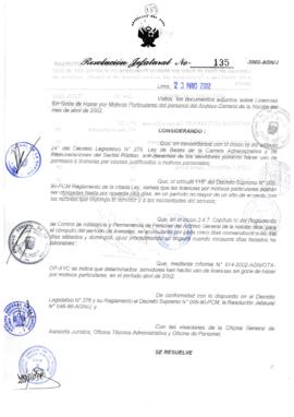 Resolución Jefatural N° 135-2002/AGN/J