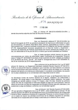 Resolución de la Oficina de Administración N° 019-2019-AGN/SG-OA