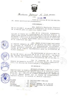 Resolución Jefatural N° 098-1996/AGN/J