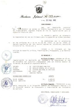 Resolución Jefatural N° 067-1992/AGN/J