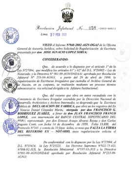 Resolución Jefatural N° 058-2002/AGN/J