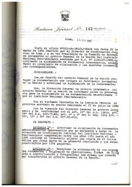 Resolución Jefatural N° 143-1986/AGN/J