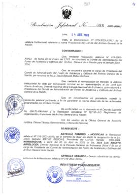 Resolución Jefatural N° 098-2003-AGN/J