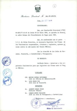Resolución Directoral N° 86-84-AGN/OA