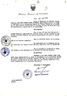 Resolución Directoral N° 52-85-AGN/OA