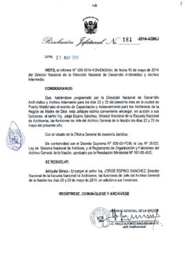 Resolución Jefatural N° 181-2014-AGN/J