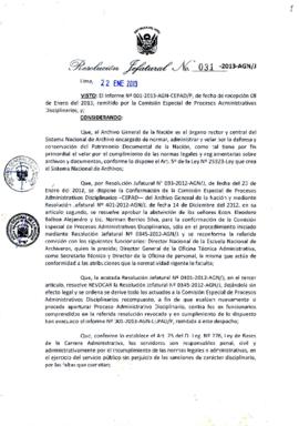 Resolución Jefatural N° 031-2013-AGN/J