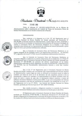 Resolución Directoral N° 065-2012-AGN/OTA