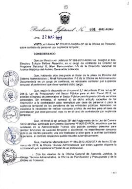 Resolución Jefatural N° 091-2012-AGN/J
