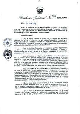 Resolución Jefatural N° 035-2016-AGN/J