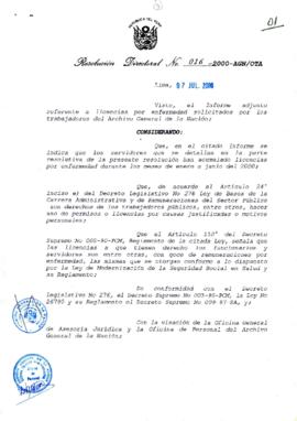 Resolución Directoral N° 016-2000-AGN/OTA
