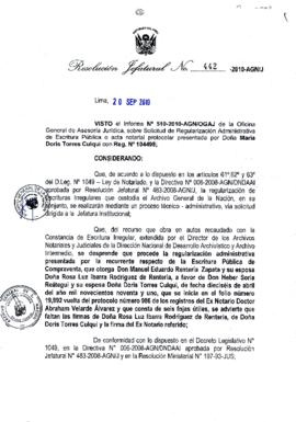 Resolución Jefatural N° 442-2010-AGN/J