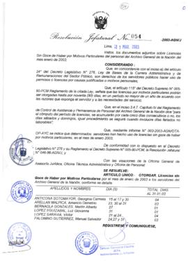 Resolución Jefatural N° 054-2003-AGN/J